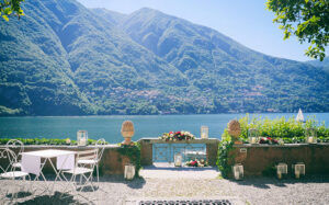 outdoor tables in lake Como