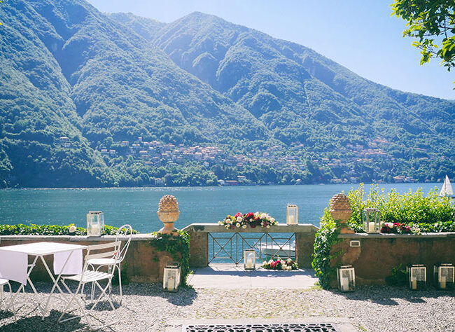 outdoor tables in lake Como