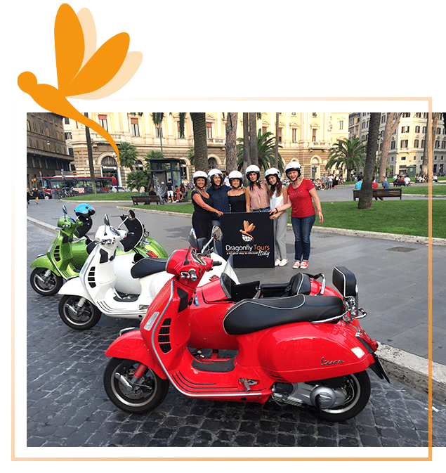 Italian travel agents with red vespa