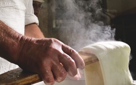 making of Italian cheese mozzarella