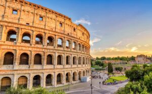 view of the colosseum from the park of colle oppio