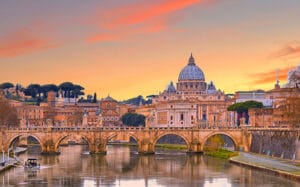 st peter basilica in Rome from ponte sant'angelo