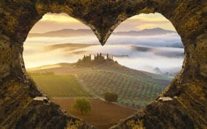 Romantic view of Tuscany vineyard